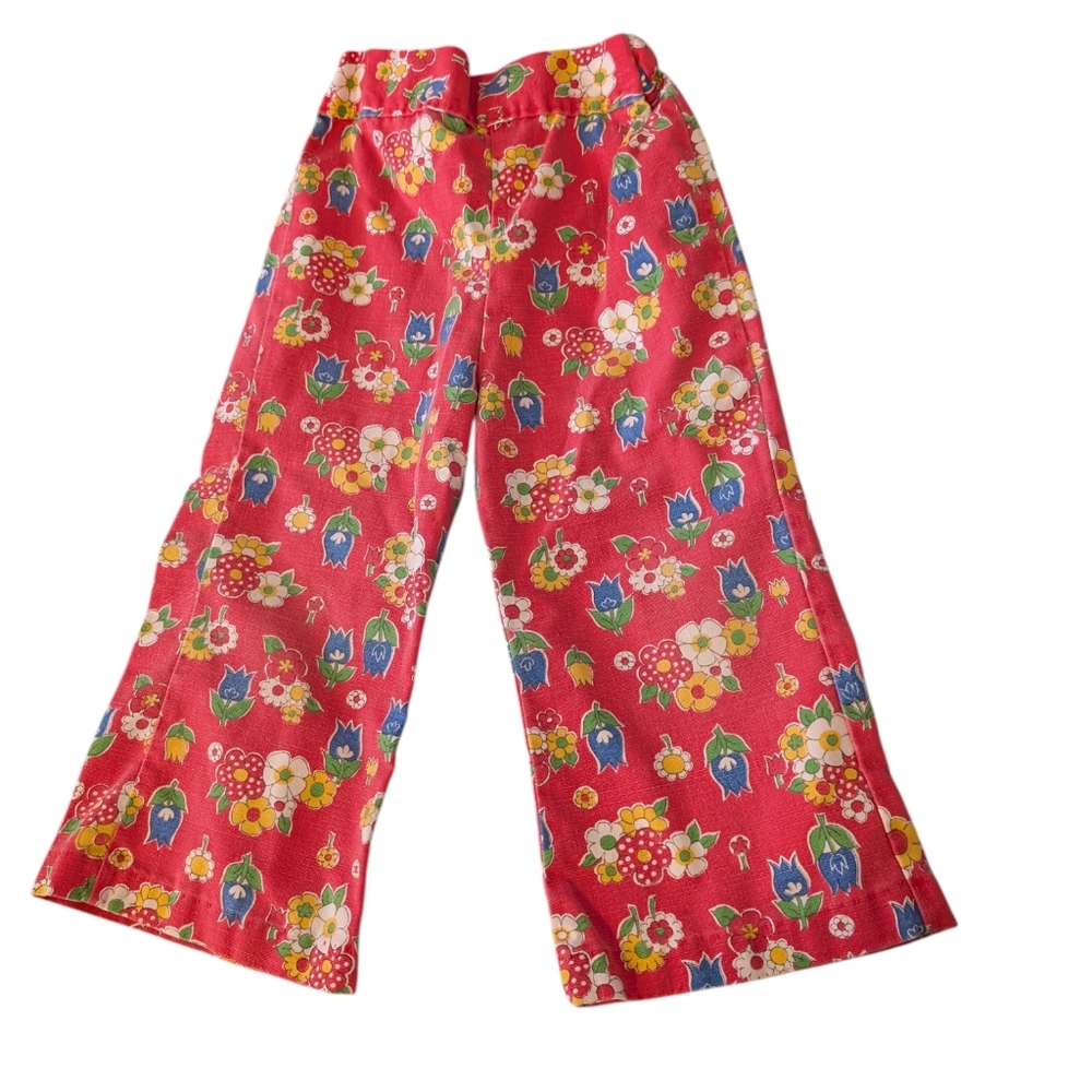 70s Vintage Healthtex Kids Groovy Floral All Over Print‎ Flare Pants 3